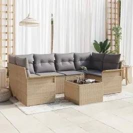 Dārza Dīvānu Komplekts 7 Pcs 6-Seater Bēšs Un Pelēks Poliratāns Vidaxl
