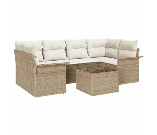 Sodo Sofų Rinkinys Su Pagalve 7 Pcs Bežinė Ir Kreminė Sodo Sofų Rinkinys Su Pagalve 7 Pcs Bežinė Ir Kreminė