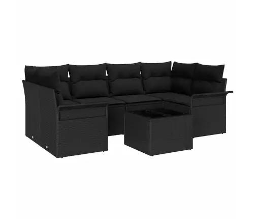 Sodo Sofų Rinkinys 7 Pcs Juoda Poli Ratanas, Plienas Ir Stiklas