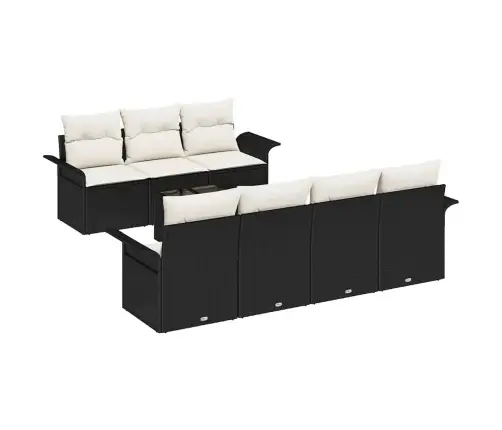 8 Gabalu Dārza Dīvānu Komplekts Ar Spilveniem, Melns Poliratans Vidaxl