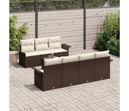 8 Daļu Dārza Dīvānu Komplekts Ar Spilveniem, Brūns Polirattans Vidaxl