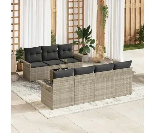 8 Daļu Dārza Dīvānu Komplekts Ar Spilveniem Gaiši Pelēkā Poliratonā Vidaxl