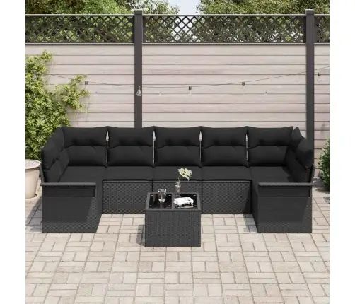 8 Daļu Dārza Dīvānu Komplekts Ar Spilveniem Melnā Poli-Rattanā Vidaxl