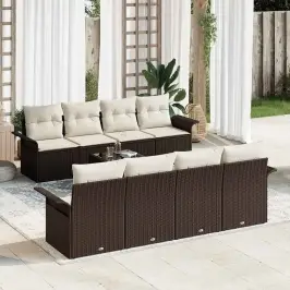 Dārza Dīvānu Komplekts 9 Pcs Brūns Un Krēma 55 X 55 X 37 Cm Vidaxl