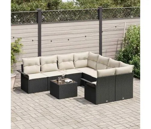 9 Daļu Dārza Dīvānu Komplekts Ar Spilveniem Melnā Poliratanā Vidaxl