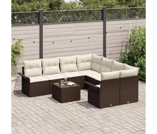 9 Daļu Dārza Dīvānu Komplekts Ar Spilveniem Vidaxl