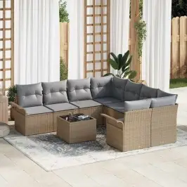 Dārza Dīvānu Komplekts 9 Pcs Bēšs Un Pelēks 55 X 55 X 37 Cm Vidaxl