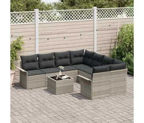 9 Daļu Dārza Dīvānu Komplekts Ar Spilveniem, Gaiši Pelēks, Poliraton Vidaxl