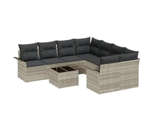 9 Daļu Dārza Dīvānu Komplekts Ar Spilveniem, Gaiši Pelēks, Poliraton Vidaxl