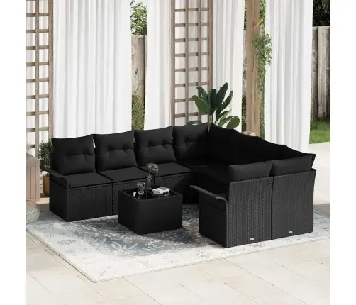 9 Gabalu Dārza Dīvānu Komplekts Ar Spilveniem Melnā Poli Rotangpalma Vidaxl