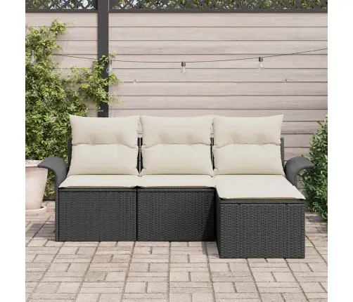 4 Gab. Dārza Dīvānu Komplekts Ar Spilveniem Melnā Poli Rotangpalma Vidaxl