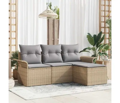 4 Gabalu Dārza Dīvānu Komplekts Ar Spilveniem Bēšs Poli Rotangpalma Vidaxl