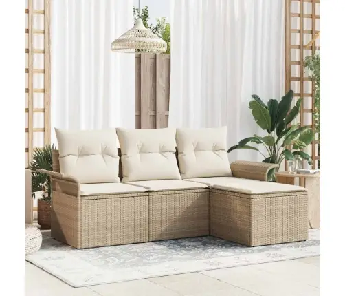 4 Daļu Dārza Dīvānu Komplekts Ar Spilveniem Bēšs Poli Rotangpalma Vidaxl