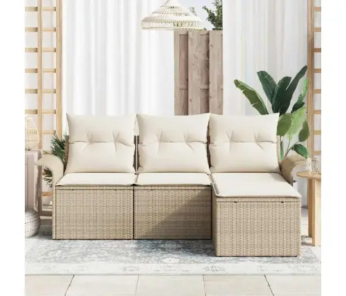 4 Daļu Dārza Dīvānu Komplekts Ar Spilveniem Bēšs Poli Rotangpalma Vidaxl