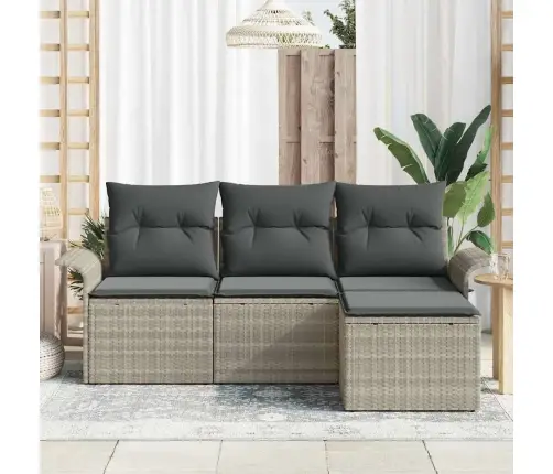 4 Daļu Dārza Dīvānu Komplekts Ar Spilveniem Gaiši Pelēks Poli Rotangpalma Vidaxl