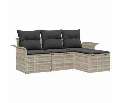 4 Daļu Dārza Dīvānu Komplekts Ar Spilveniem Gaiši Pelēks Poli Rotangpalma Vidaxl