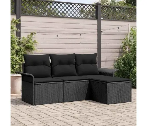 Sodo Sofų Rinkinys Su Pagalve 4 Pcs Juoda Poli Ratanas