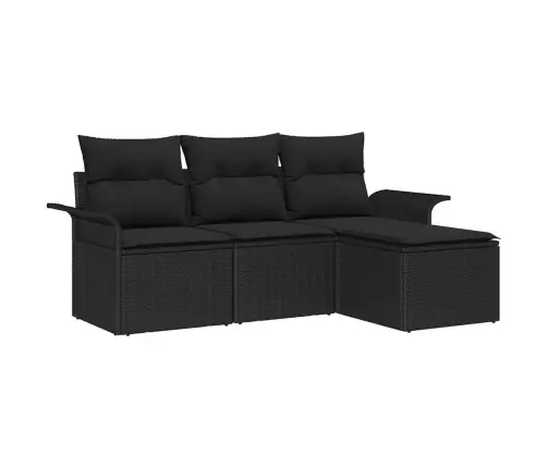 Sodo Sofų Rinkinys Su Pagalve 4 Pcs Juoda Poli Ratanas