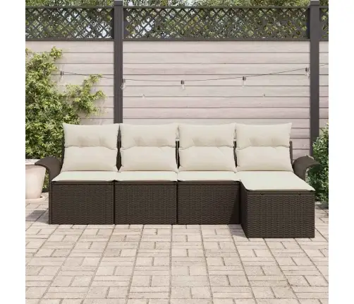 Sodo Sofų Rinkinys Su Pagalve 5 Pcs Ruda Poliratanas