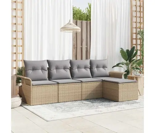 5 Gabalu Dārza Dīvānu Komplekts Ar Spilveniem Bēšā Poli Rotangpalmas Krāsā Vidaxl