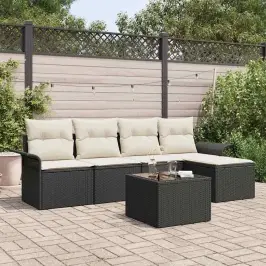 Sodo Sofų Rinkinys Su Pagalve 6 Pcs Juoda Poli Ratanas