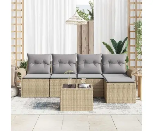 Sodo Sofų Rinkinys Su Pagalve 6 Pcs Smėlio Poli Ratanas Sodo Sofų Rinkinys Su Pagalve 6 Pcs Smėlio Poli Ratanas