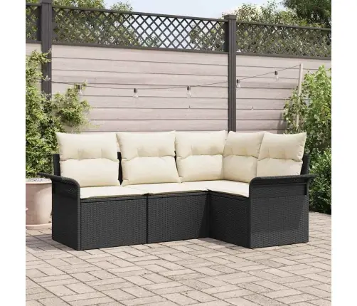 Sodo Sofų Rinkinys Su Saugykla 4 Pcs Juoda Poliratanas