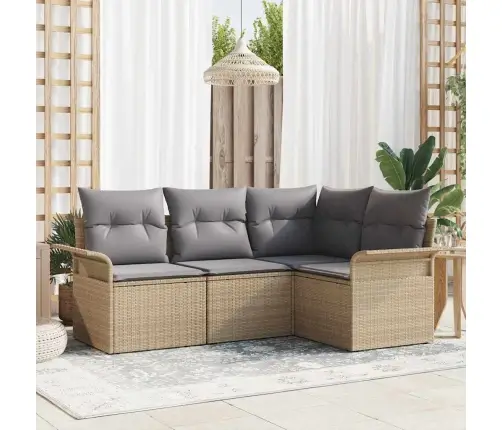 Dārza Dīvānu Komplekts 4 Pcs Bēša Poliūtu Rotangpalma Vidaxl