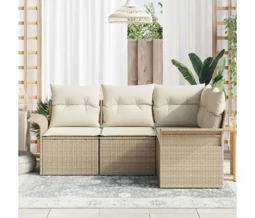 4 Daļu Dārza Dīvānu Komplekts Ar Bēšiem Poli Rotangpalmas Spilveniem Vidaxl