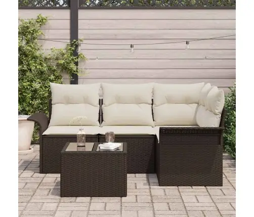 Sodo Sofų Rinkinys Su Pagalve 5 Pcs Ruda Poli Ratanas