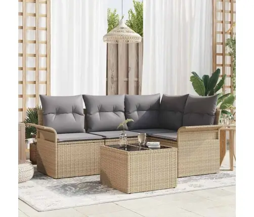 Dārza Dīvānu Komplekts Ar Uzglabāšanu 5 Pcs Bēša Poliratāns Vidaxl