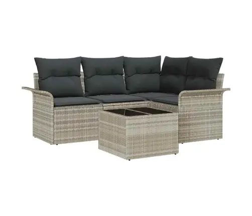 5 Daļu Dārza Dīvānu Komplekts Ar Spilveniem Gaiša Poli Rotangpalma Vidaxl