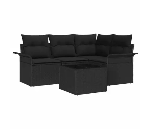 Sodo Sofų Rinkinys Su Saugykla 5 Pcs Juoda Poliratanas