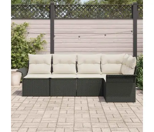 5 Gabalu Dārza Dīvānu Komplekts Ar Spilveniem Melnā Poli Rotangpalma Vidaxl