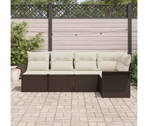 5 Daļīgs Dārza Dīvānu Komplekts Ar Spilveniem Brūnā Poli Rotangpalma Vidaxl