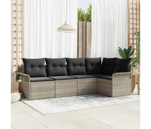 Sodo Sofų Rinkinys Su Saugykla 5 Pcs Šviesiai Pilka Poliratanas