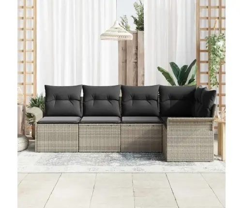 Sodo Sofų Rinkinys Su Saugykla 5 Pcs Šviesiai Pilka Poliratanas