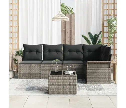 5 Gabali Dārza Dīvānu Komplekts Ar Spilveniem Melnā Poli Rotangpalma Vidaxl