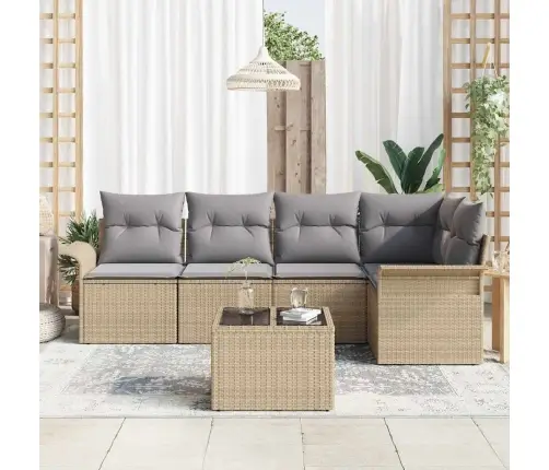 Sodo Sofų Rinkinys Su Pagalve 6 Pcs Smėlio Poli Ratanas Sodo Sofų Rinkinys Su Pagalve 6 Pcs Smėlio Poli Ratanas