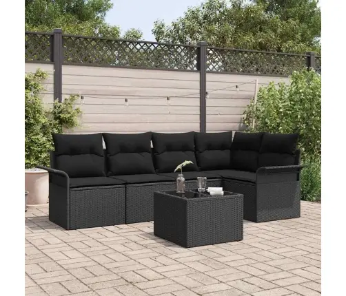 Sodo Sofų Rinkinys Su Pagalve 6 Pcs Juoda Poli Ratanas Sodo Sofų Rinkinys Su Pagalve 6 Pcs Juoda Poli Ratanas