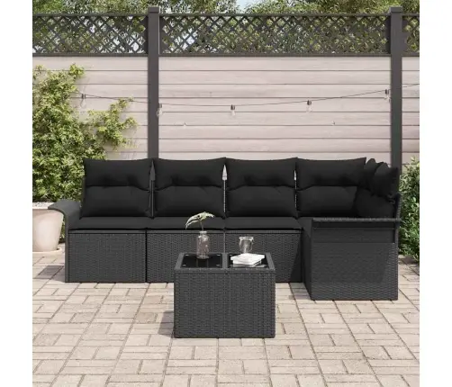 Sodo Sofų Rinkinys Su Pagalve 6 Pcs Juoda Poli Ratanas Sodo Sofų Rinkinys Su Pagalve 6 Pcs Juoda Poli Ratanas