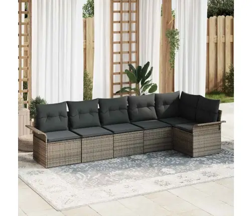 Sodo Sofų Rinkinys Su Pagalve 6 Pcs Pilka Poli Ratanas