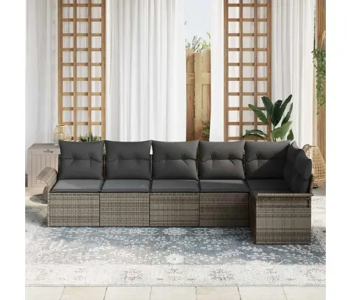 Sodo Sofų Rinkinys Su Pagalve 6 Pcs Pilka Poli Ratanas