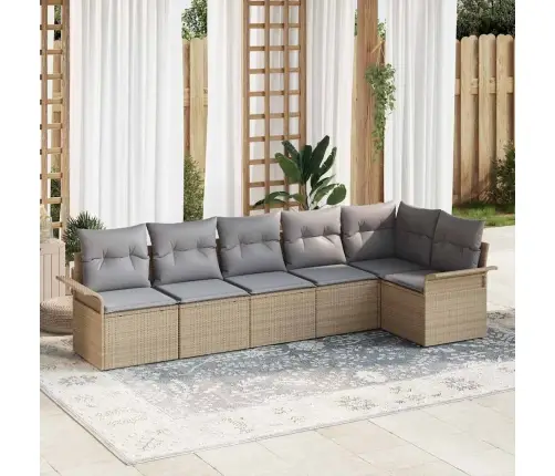 6 Daļu Dārza Dīvānu Komplekts Ar Spilveniem Bēšā Polietilēna Rotangpalmas Vidaxl