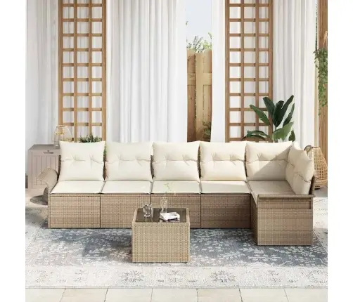 7 Daļu Dārza Dīvānu Komplekts Ar Spilveniem Brūna Poli Rotangpalma Vidaxl