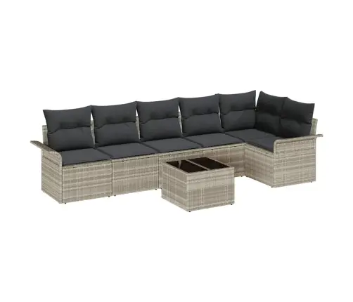 7 Gabalu Dārza Dīvānu Komplekts Ar Spilveniem Pelēkā Poli Rotangpalma Vidaxl