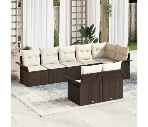 8 Daļu Dārza Dīvānu Komplekts Ar Spilveniem Brūnā Poli Rotangpalma Vidaxl