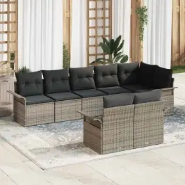 Sodo Sofų Rinkinys Su Saugykla 8 Pcs Pilka Poliratanas