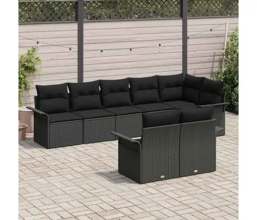 Sodo Sofų Rinkinys Su Saugykla 8 Pcs Juoda Poliratanas