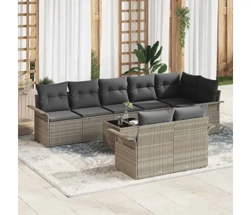 9 Gabali Dārza Dīvānu Komplekts Ar Spilveniem Pelēka Polietilēna Rotangpalmas Vidaxl